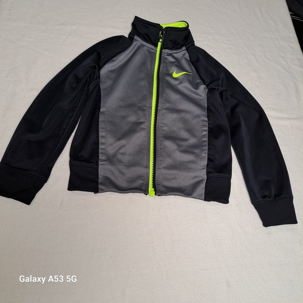 Nike Black and Gray Kids Jacket with Neon Green Highlights